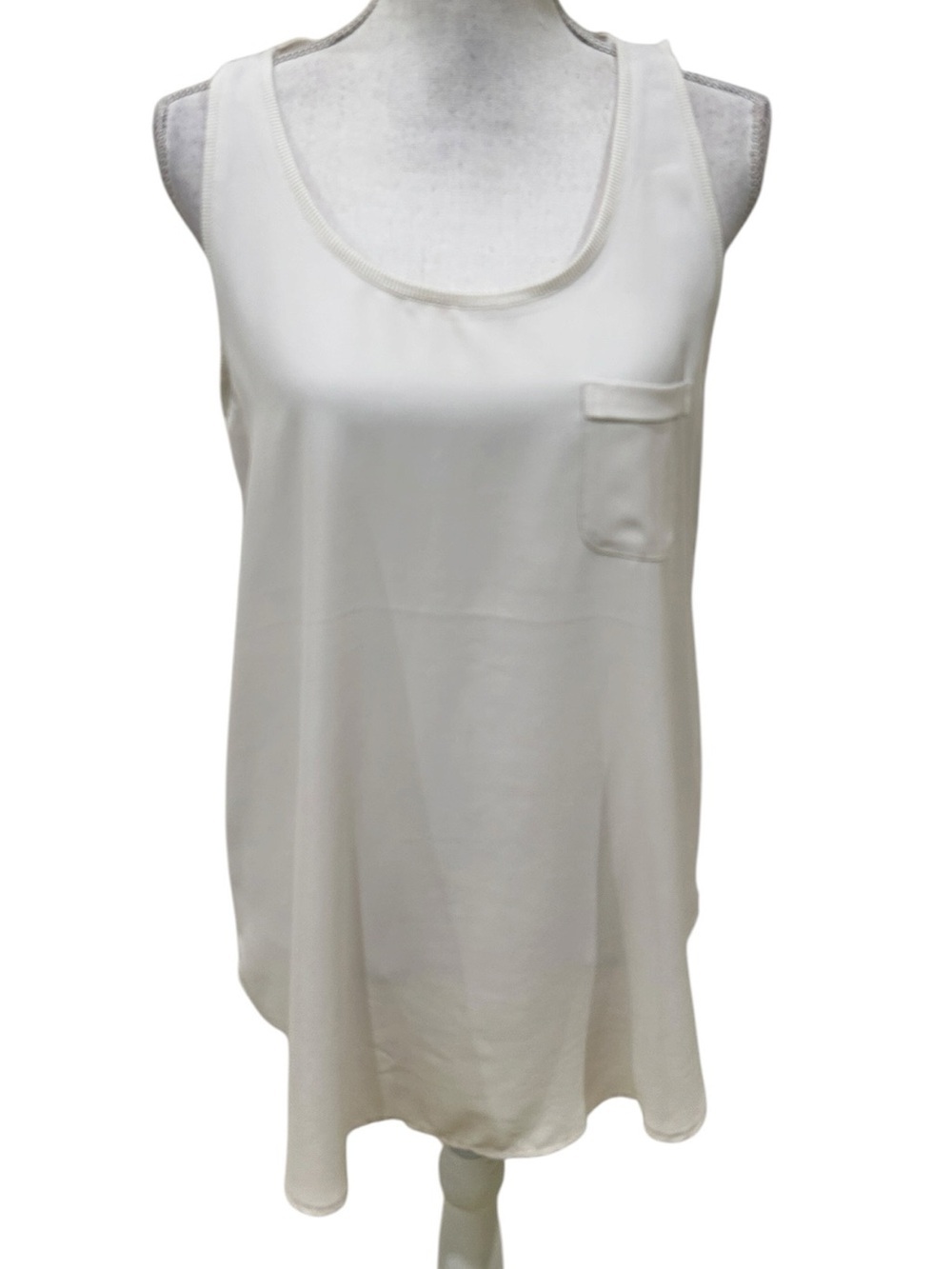 LOFT Cream Scoop Neck Tank sleeveless blouse with Chest Pocket longline medium